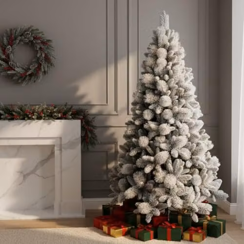 SHATCHI 6ft Frosted Snowy Boulder Helsinki Fir Artificial Christmas Tree in Green, H: 180 cm, W: 120 cm, D: 100 cm – 3