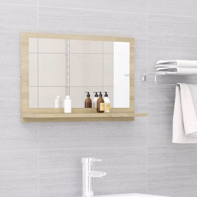Berkfield Home Sonoma Oak Bathroom Mirror in Brown, W/D/H: 60 x 10.5 x 37 cm