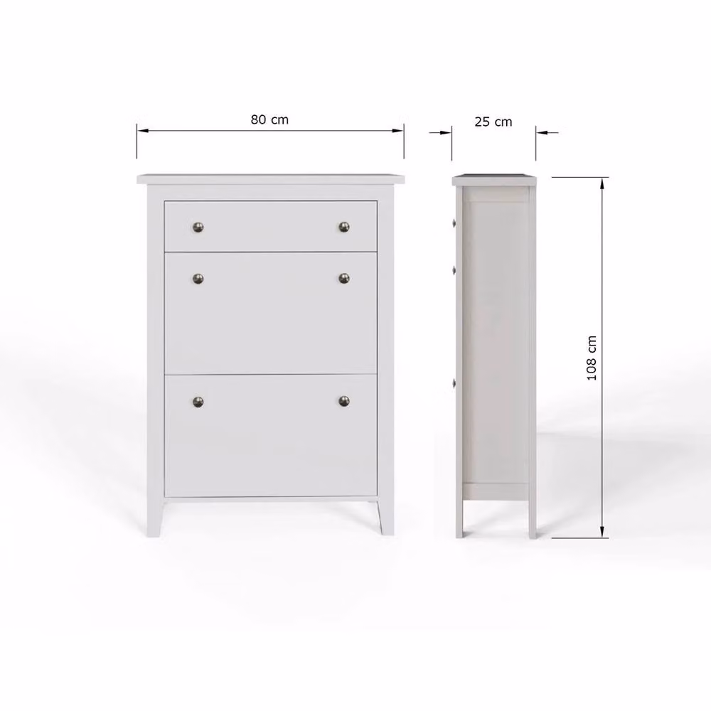 FORGEVIO Modern Two Tier White Shoe Cabinet with Drawer and Tilting Compartments for Hallway Storage – 2