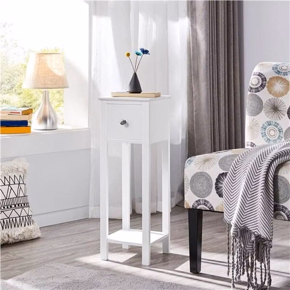 Kelvenix Modern White Bedroom Table with Drawer and Shelf – 3
