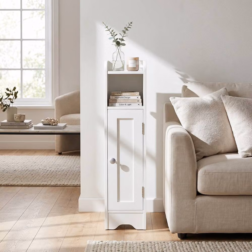 Costway White Bathroom Cabinet with Door and Adjustable Shelves – 3