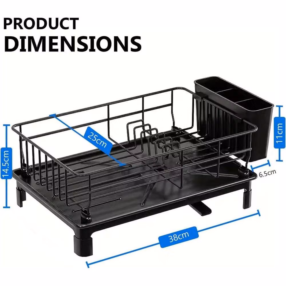 PAWNORA 1 Tier Stainless Steel Cutlery and Dish Rack in Black – 2