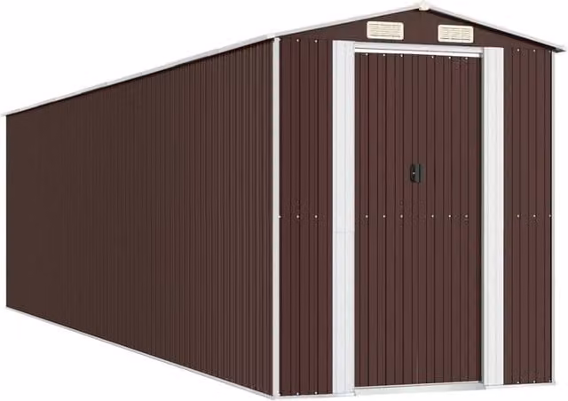 Berkfield Home Garden Shed in Dark Brown, Galvanised Steel, W/D/H: 192 x 772 x 223 cm