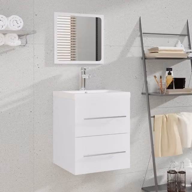 Berkfield Home White Wall Mounted Bathroom Sink Cabinet with Internal Drawers and Doors – 1