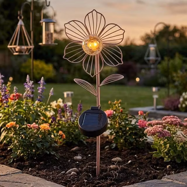 Garden Greatness Pink Metal Solar Flower Garden Stake Light