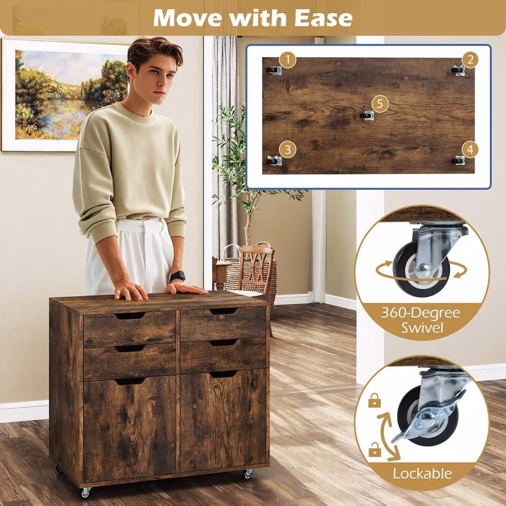 Costway 4 Drawer Mobile Storage Cabinet Chest with Universal Wheels in Brown – 4