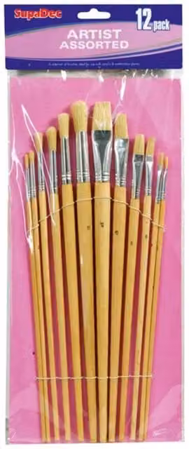 SupaDec 12 Pack Wooden Paint Brush Set in Yellow and Multicolour – 1