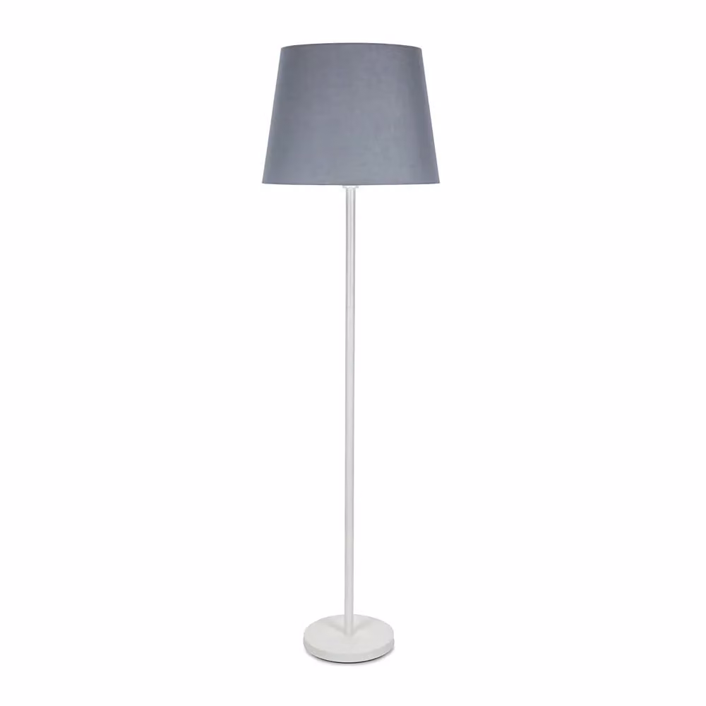 ValueLights Charlie White Single Stem Floor Lamp with Grey Fabric Tapered Shade and LED Bulb – 2