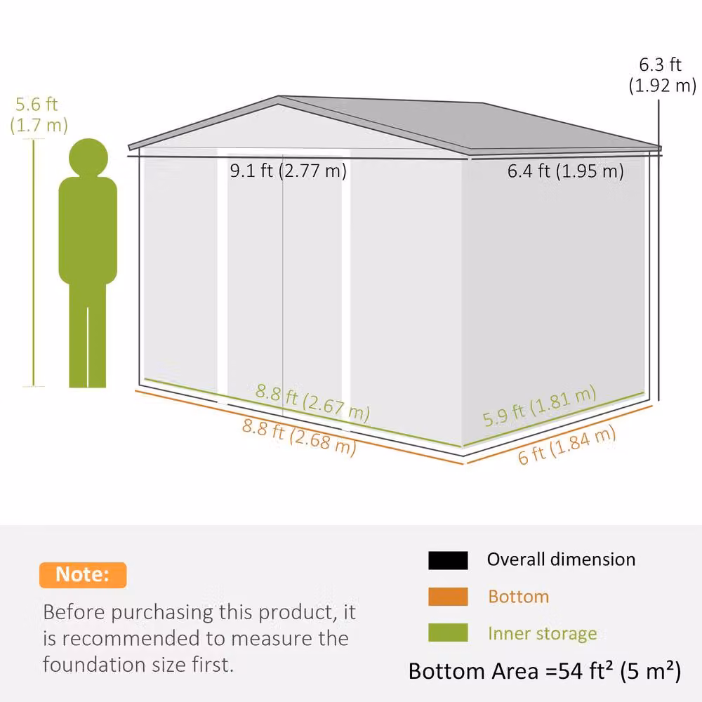 Rolipo Brown Metal Garden Shed with Foundation Kit and Double Doors, W: 274.3 cm, D: 182.9 cm, H: 192.0 cm – 4