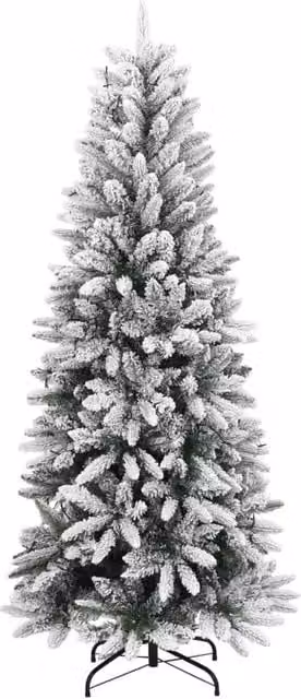 Berkfield Home Realistic Artificial Flocked Christmas Tree with 300 LEDs, Green and White, Height: 180 cm