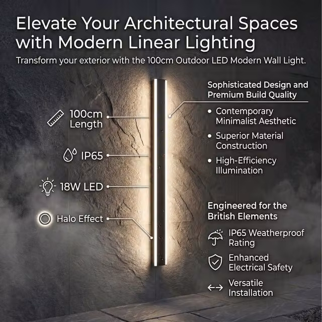 Ener J Smart Modern LED Outdoor Wall Light Linear Bar in Black