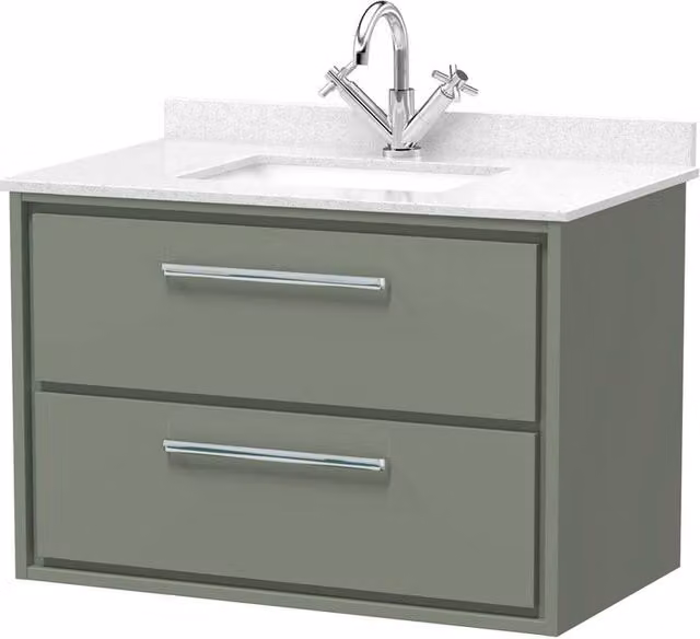Balterley Wall Hung 2 Drawer Bathroom Vanity Unit with Stone Worktop Basin in Matt Fern Green W/D/H: 80.0 x 59.0 x 47.0 x 61.7 cm – 1