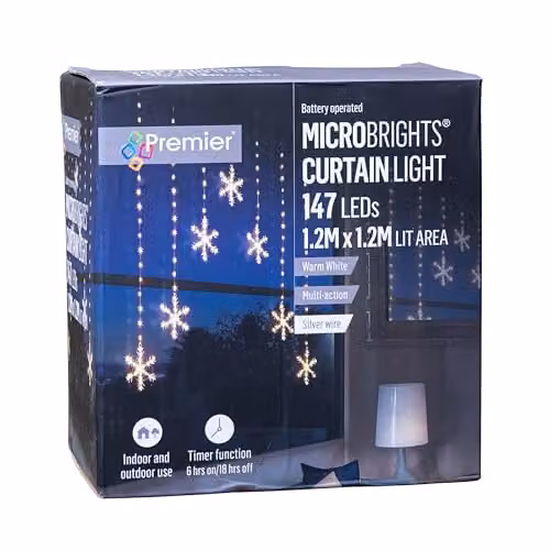 Samuel ALEXANDER Snowflake Christmas Curtain Lights, White and Silver, W/D/H: 120 x 16 cm – 2