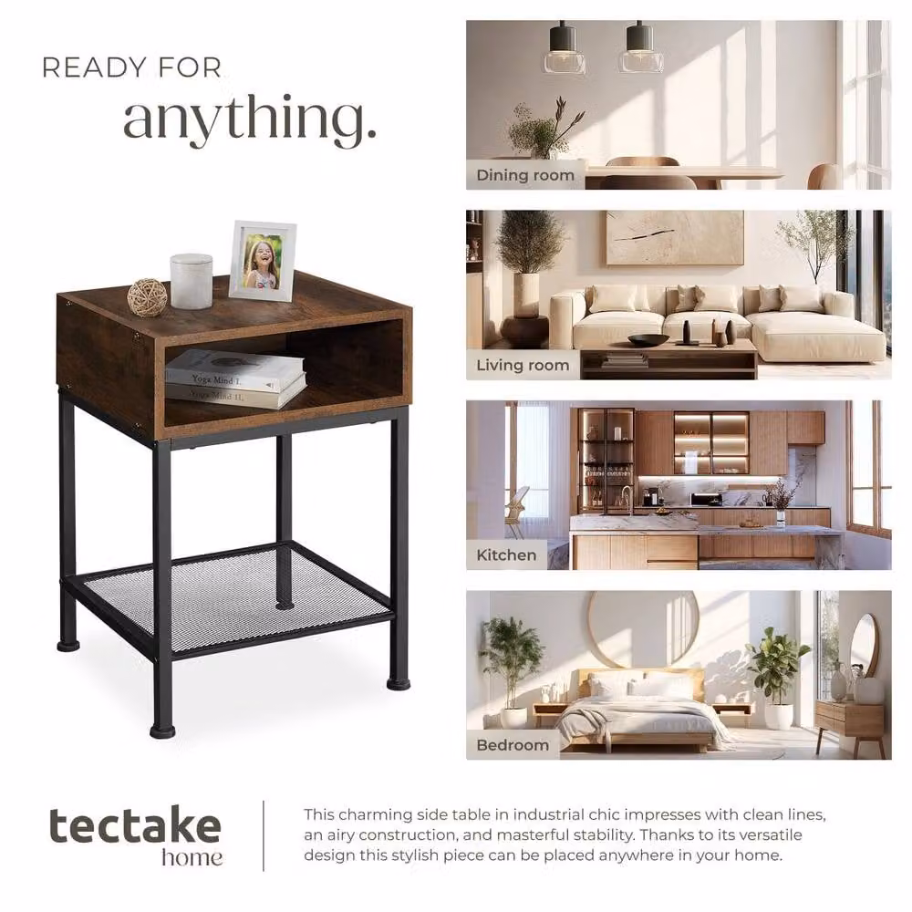 tectake Harlow Bedside Table in Brown Rustic Wood and Metal – 7