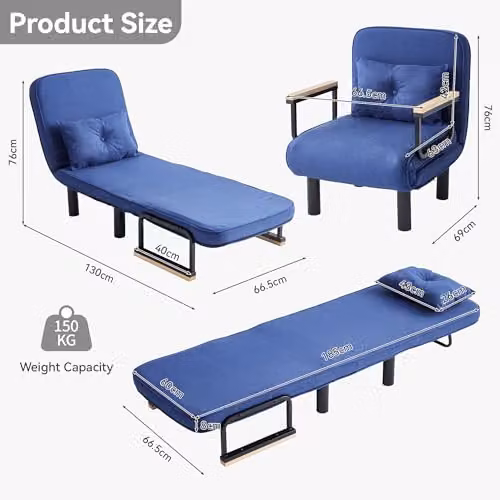 MCC Direct 4-in-1 Folding Single Sofa Bed and Convertible Lounge Sleeper Chair in Blue – 2