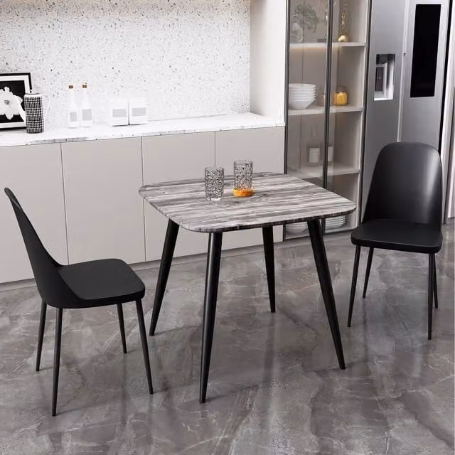 Core Products Ltd Aspen Square Grey Oak Effect Dining Table and 2 Duo Black Plastic Chair Set