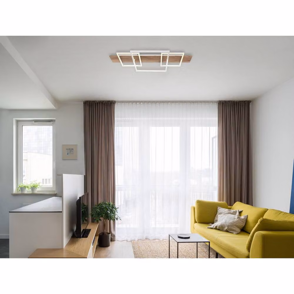Globo Lighting Modern Dimmable LED Ceiling Light in White and Wood, W/D/H: 95 x 40 x 10 cm – 5