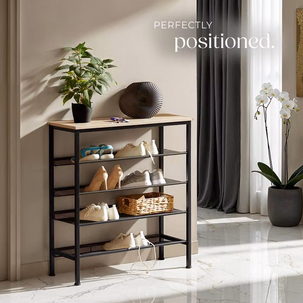 tectake Bournemouth Industrial Shoe Rack in Light Oak – 6