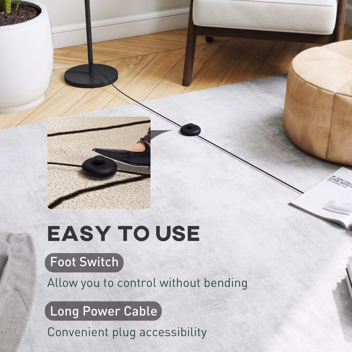 HOMCOM Modern White Floor Lamp with 3D Printed Curved Shade and Foot Switch, E27 Holder, 25W Max – 4