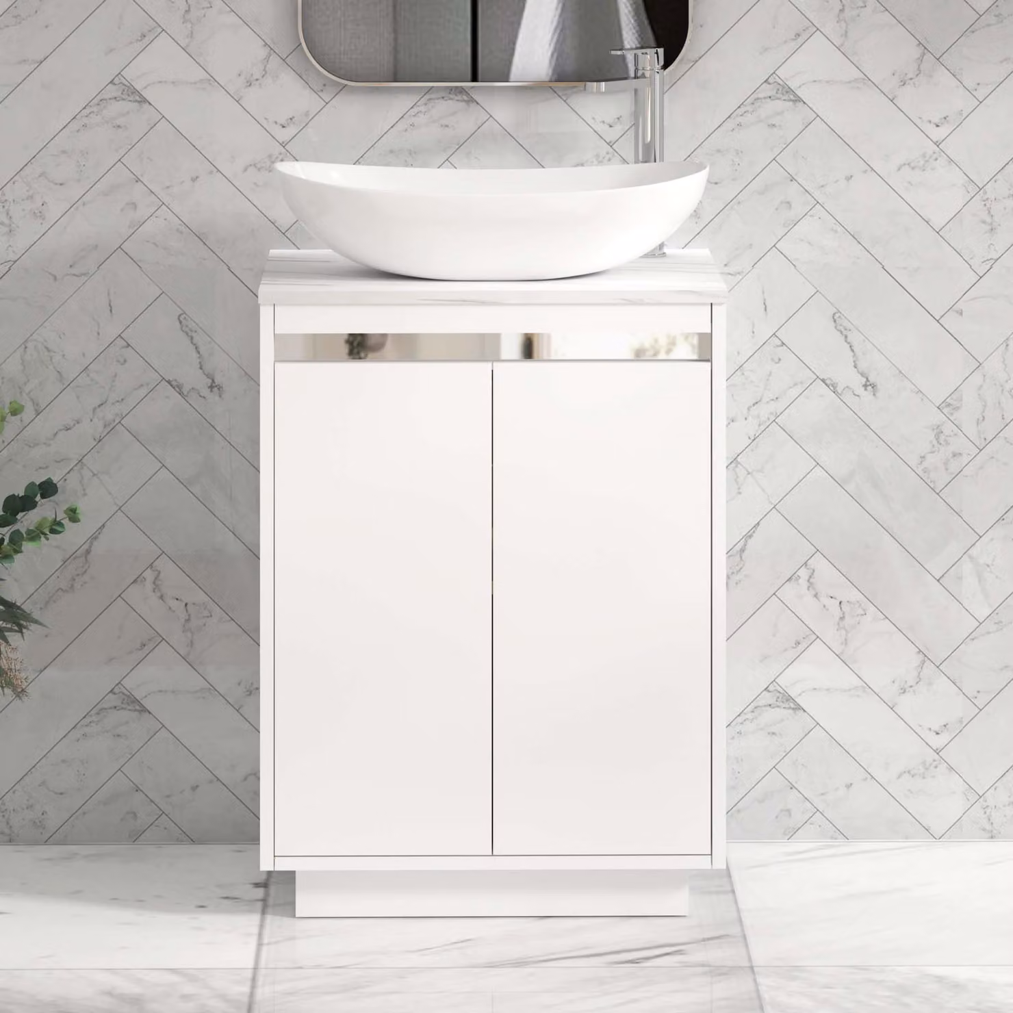 Royal Bathrooms Orion 800mm Matt White Floor Standing 2 Door Vanity Unit with Cesar Basin and Chrome Accent Trim