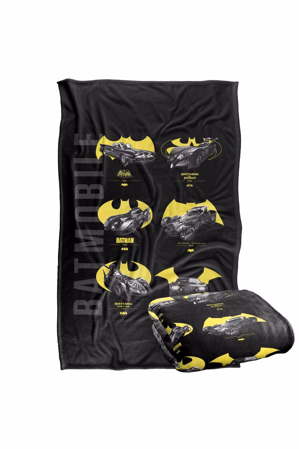LOGOVISION Batman 85th Anniversary Batmobiles Yellow Logos Super Soft Fleece Throw Blanket, W: 127.0 cm, H: 152.4 cm – 7