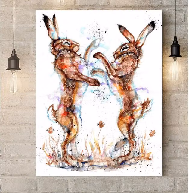 Be Coventry Boxing Hares Canvas Wall Art, Brown, W: 30.48 cm x H: 20.32 cm