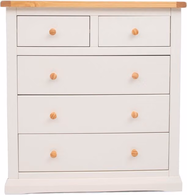 Cabinet Bits Castelli 5 Drawer Chest of Drawers in White with Wood Knobs
