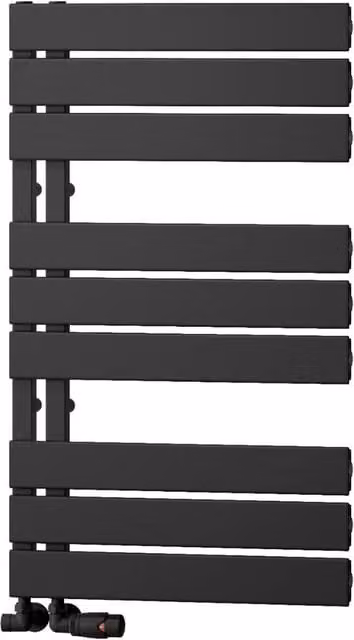 Bathroom Kingdom Vada Black Aluminium Flat Panel Heated Towel Rail W: 50 cm, H: 87 cm