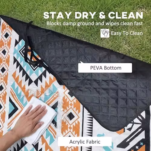Outsunny Multicolour Ethnic Graphic Picnic Blanket with Integrated Strap, W: 300 cm, D: 200 cm – 4