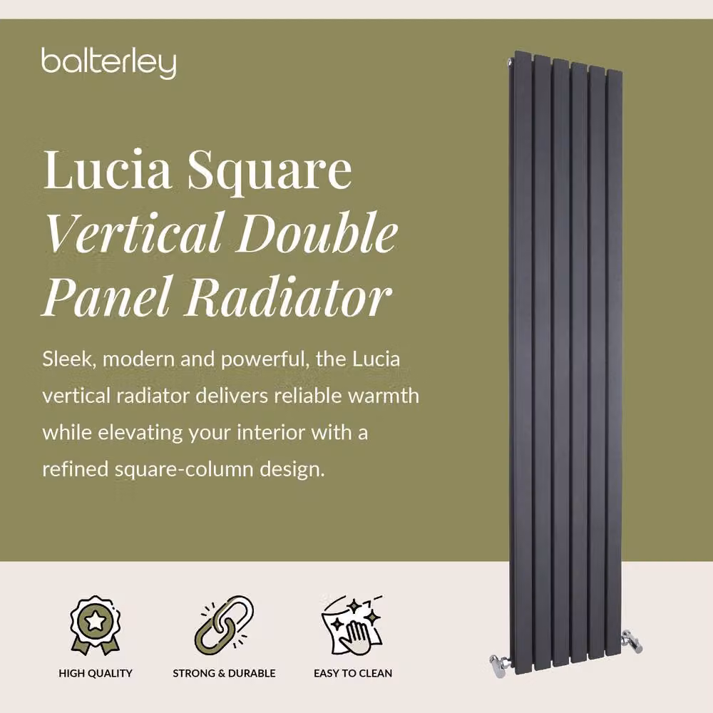 Balterley Lucia Square Vertical Double Panel Radiator, Grey Anthracite, H 180.0 cm x W 35.4 cm – 2