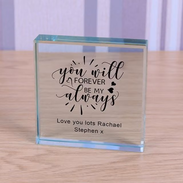 Uniqueful Personalised Forever My Always Glass Token Anniversary Gift in Transparent and Beige