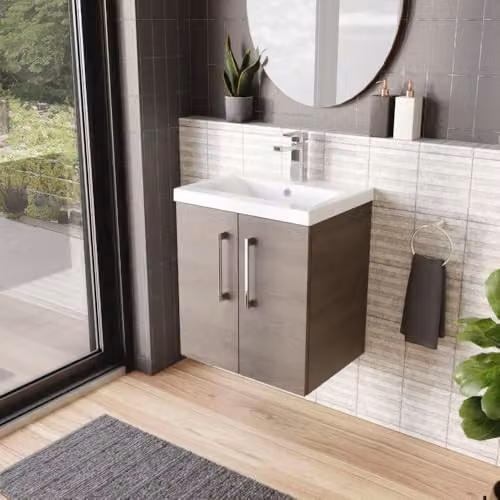 Balterley Wall Hung 2 Door Bathroom Vanity Unit with Basin in Solace Oak, W: 51.0 cm, D: 39.0 cm, H: 57.9 cm – 4