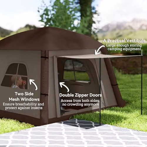 Outsunny Inflatable Camping Tent with Hand Pump, Beige – 5
