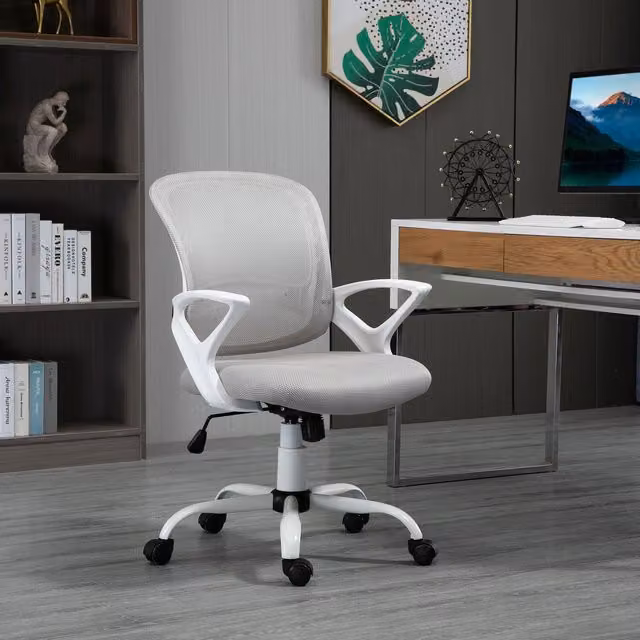 Vinsetto Modern Grey Fabric Swivel Mesh Home Office Task Chair with Armrests and Castors