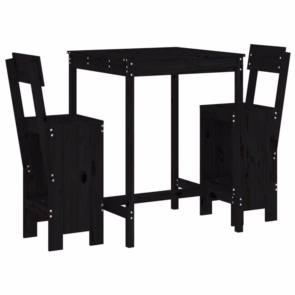 Berkfield Home Beautiful 3 Piece Black Solid Wood Pine Garden Bar Set – 2