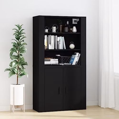 vidaXL Wall Cabinet in Black MDF, W/D/H: 80 x 33 x 80 cm – 5