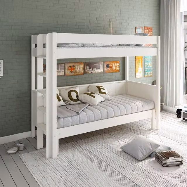 Noomi Arvid White Scandinavian Solid Pine Pull-Out Bunk Bed for Children