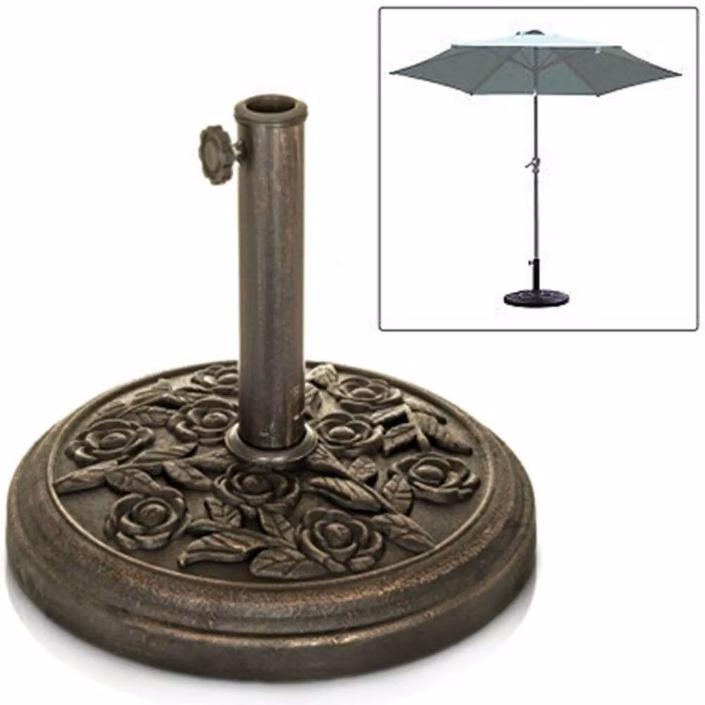FLAVORA Cast Iron Effect Round Umbrella Parasol Base Stand in Brown, Diameter: 100 cm – 2