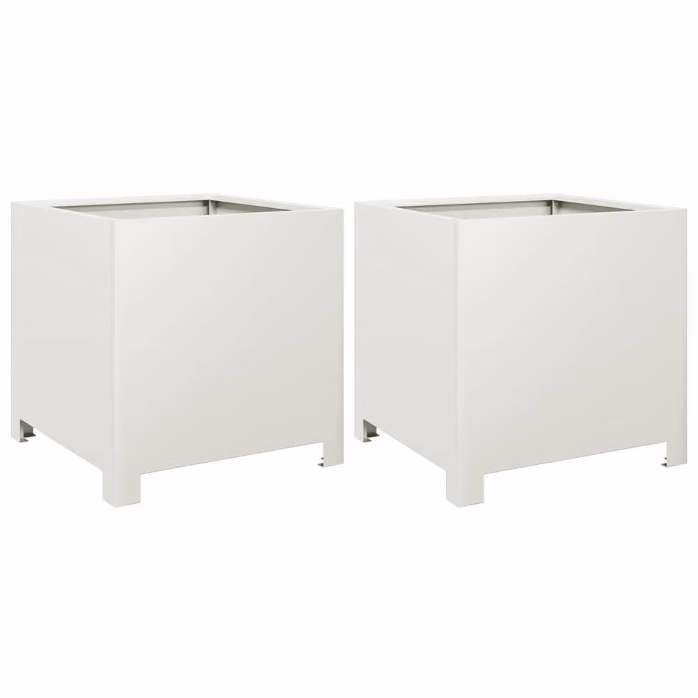 Berkfield Home Garden Steel Planter Tubs, 2 Pack, White, W/D/H: 40 x 40 x 40 cm – 2
