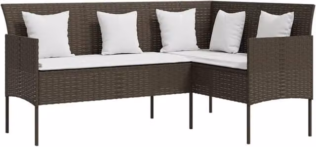 Berkfield Home 5 Piece L-Shaped Poly Rattan Garden Sofa Set in Brown with Cushions and Coffee Table