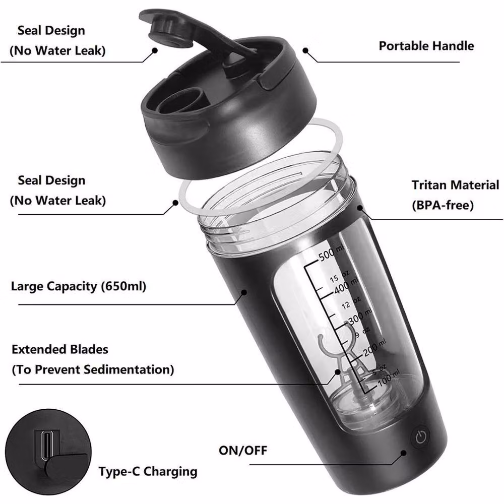 EONLION Black Plastic Blender Bottle for Protein Mixes – 4