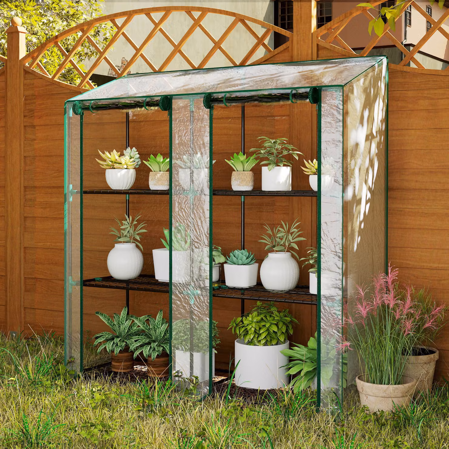 Outsunny 3 Tier 6 Wire Shelves Reinforced Mini Greenhouse in Clear – 5