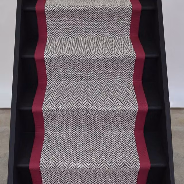 RainbowHome Herringbone Java Stair Runner in Beige with Red Cotton Border, W: 55 cm, L: 650 cm