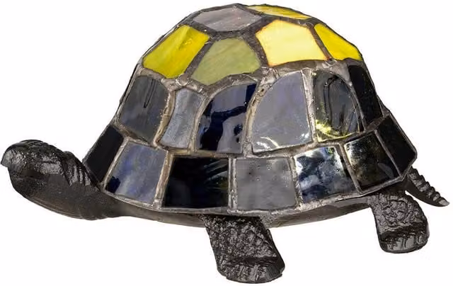 Loops Turtle Tortoise Battery Operated Table Lamp with Multicolour Tiffany Glass Shade in Vintage Bronze