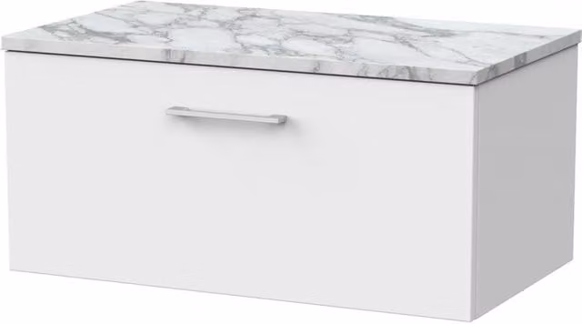 Balterley Pershall Modern 1 Drawer Bathroom Vanity with Carrera Stone Top, Matt White, Width: 80 cm