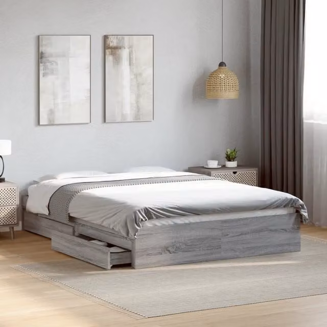 Berkfield Home Modern Bed Frame with Drawers in Grey, W: 140 cm, L: 200 cm – 1