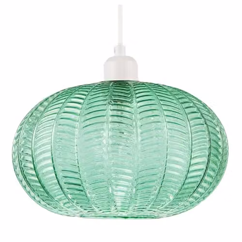 Happy Homewares Emerald Green Glass Oval Pendant Light Shade with 3D Vertical Ribbing W: 26 cm, D: 16 cm, H: 11 cm – 1