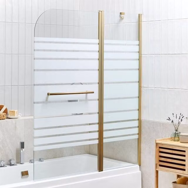 Wyld and Coco Gold Aluminium Sliding Bath Screen with Clear and Frosted Tempered Glass, W: 100 cm, H: 52 cm