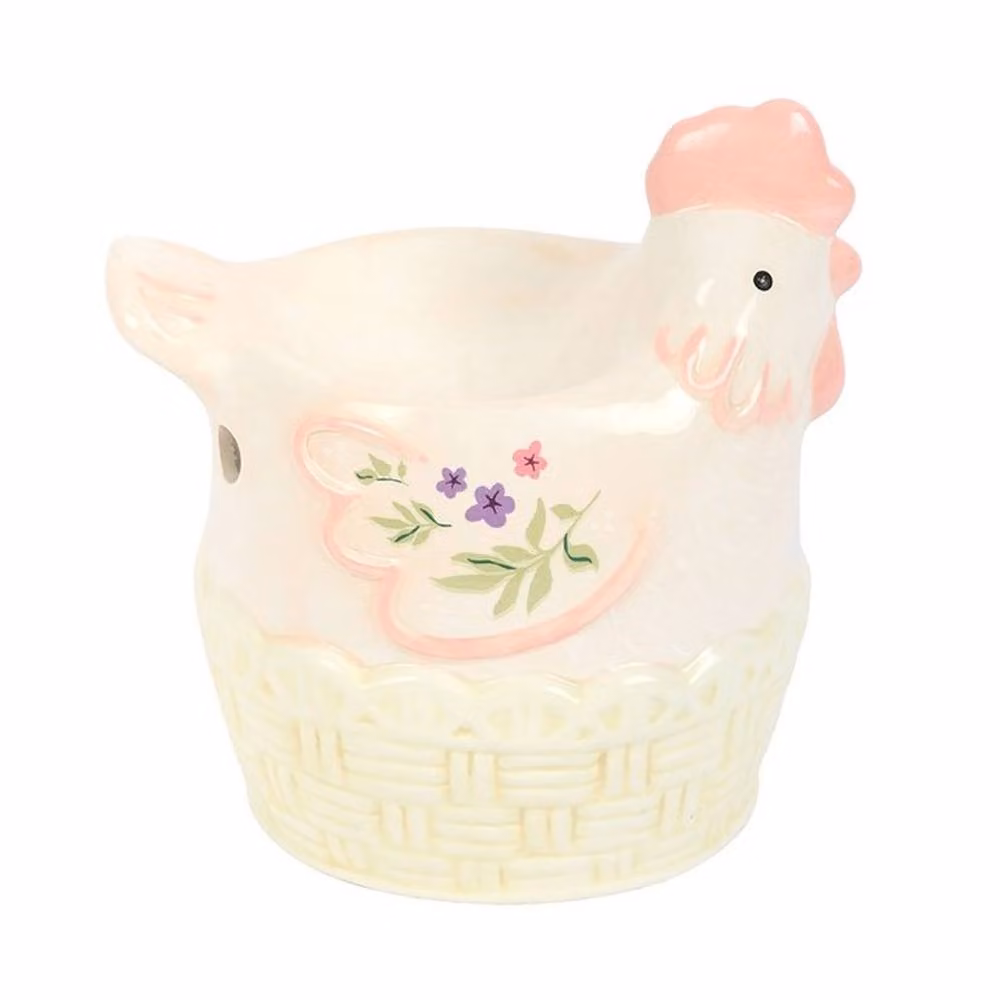Uniqueful Hen Shaped Ceramic Oil Burner and Wax Warmer with Floral Design in Pink, White and Multicolour – 2