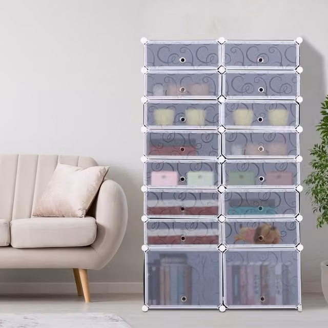 HOMCOM 16-Cube DIY Freestanding Shoe Rack in Black and White